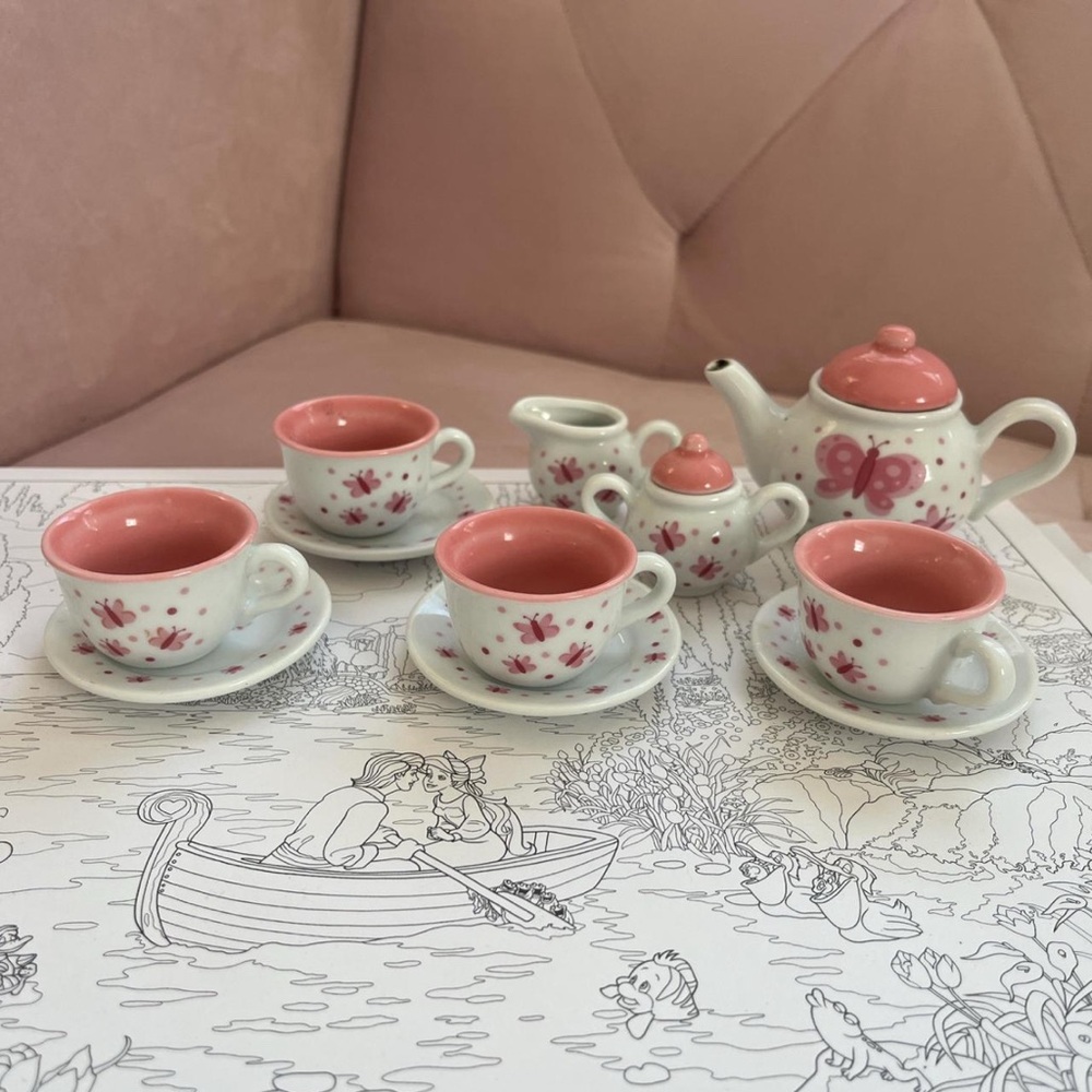 Children's Tea Set with Pink Floral Design